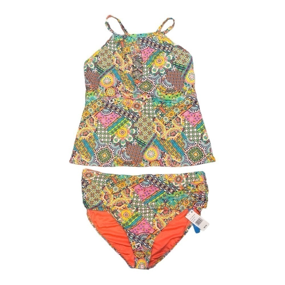 BLEU BY ROD BEATTIE Seriously Sunny Hi-Neck Tankini Top/Hipster Bottom NWT